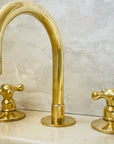 Widespread 3 Holes Solid Unlacquered Brass Faucet, Vanity Sink Bathroom Tap