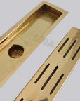 Unlacquered Brass Linear Floor Drain for Modern Bathrooms - NORD BRASS
