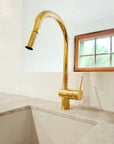Solid Brass Pull Down Kitchen Faucet, Single Hole Kitchen Faucet
