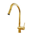Solid Unlacquered Brass Pull Down Kitchen Faucet, Single Hole Brass Kitchen Tap