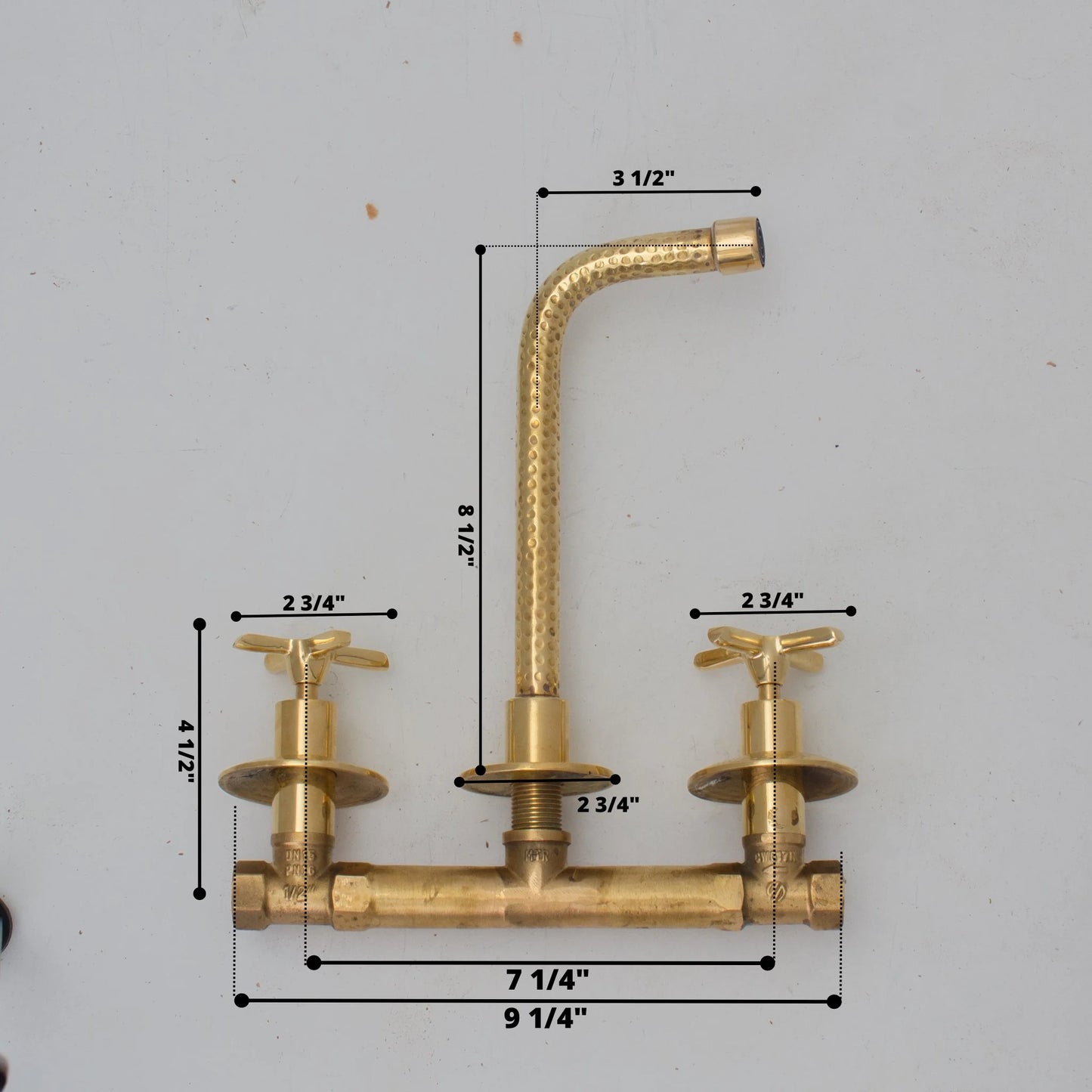 Built In Brass Bathroom Faucet- Hammered Wall Sink Faucet - NORD BRASS