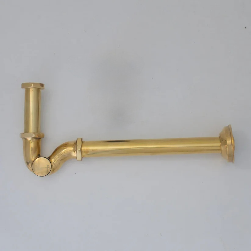 Solid Unlacquered Brass S-trap and Sink Stopper, Push Up Button, Pop Up Drain, Brass Water Trap