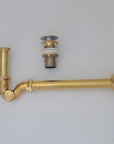 Solid Unlacquered Brass P-trap and Sink Stopper, Push Up Button, Pop Up Drain, Brass Water Trap - NORD BRASS