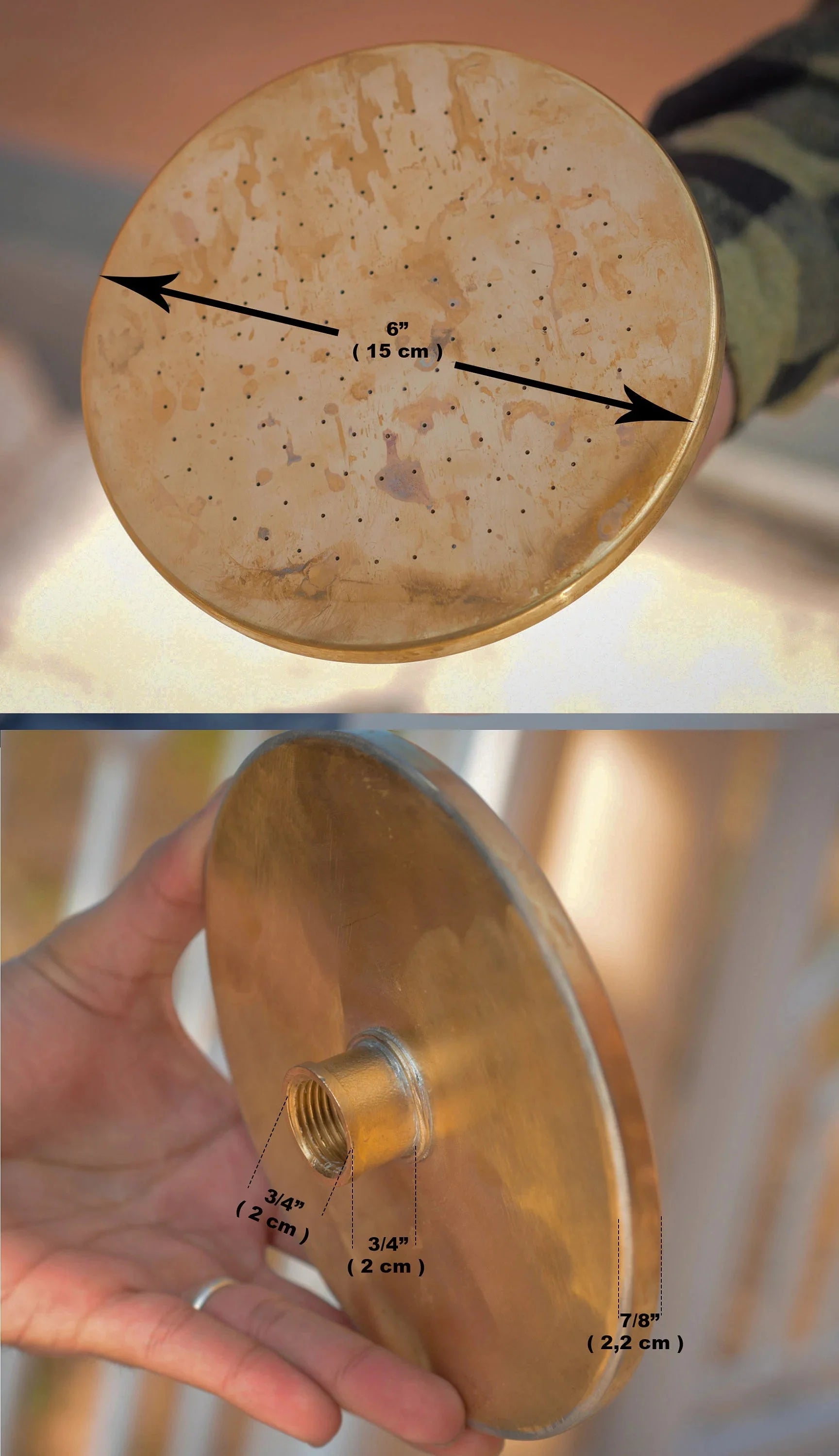 Unlacquered Solid Brass Rain Shower Head, Round Handcrafted Vintage Showerhead, Works Outdoor - NORD BRASS