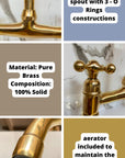 Unlacquered Solid Brass Bridge Faucet, Vintage Kitchen Sink Faucet - NORD BRASS
