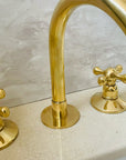 Widespread 3 Holes Solid Unlacquered Brass Faucet, Vanity Sink Bathroom Tap
