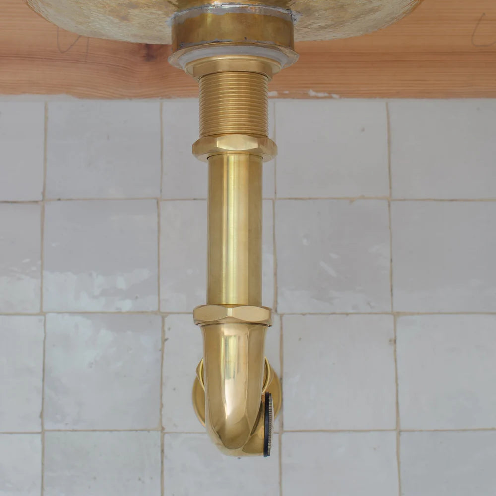 Solid Unlacquered Brass P-trap and Sink Stopper, Push Up Button, Pop Up Drain, Brass Water Trap - NORD BRASS
