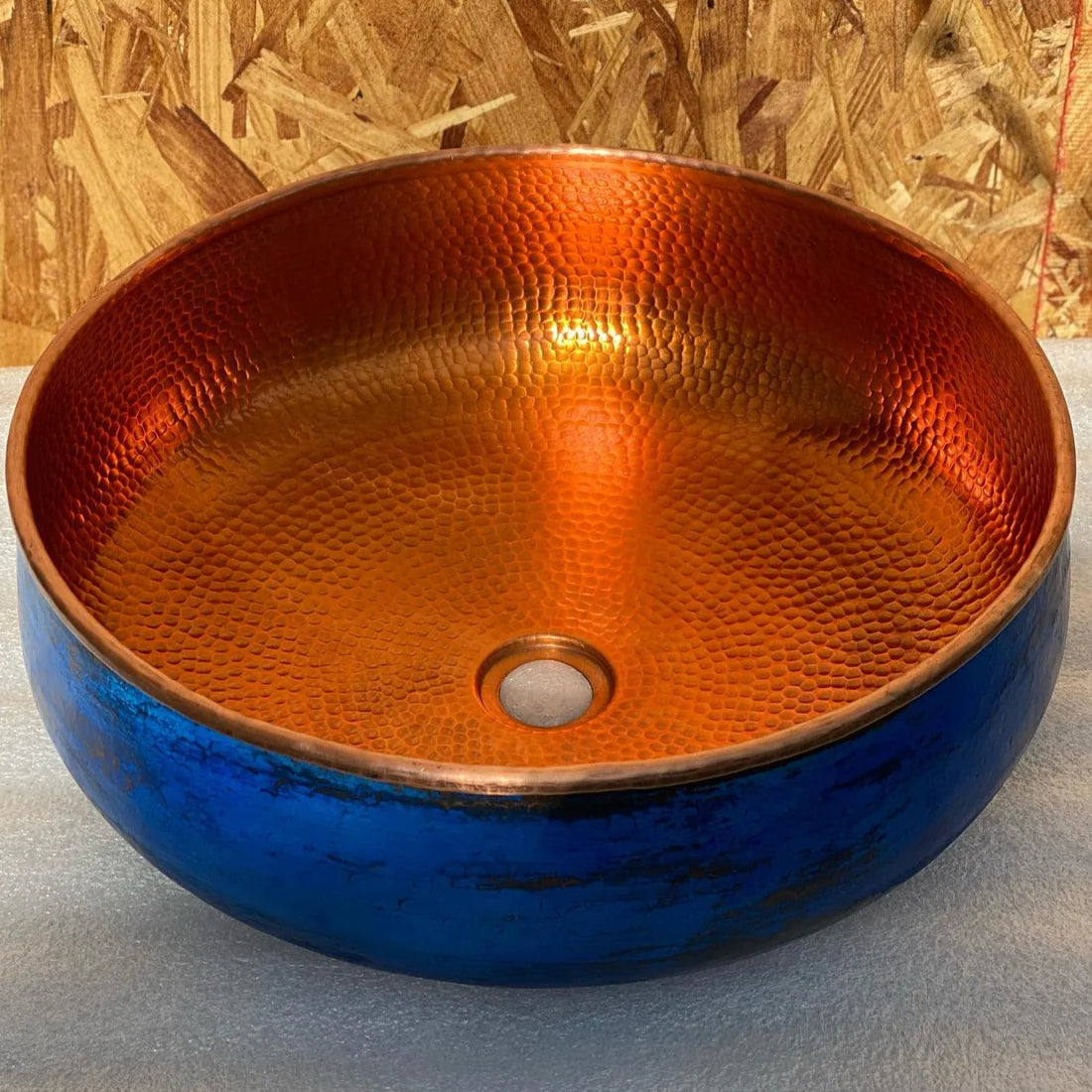 Blue Patina Copper Vessel Sink, Vivid Blue Bathroom Sink