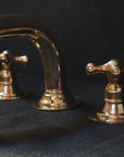 Widespread 3 Holes Solid Unlacquered Brass Faucet, Antique Brass Bathroom Tap