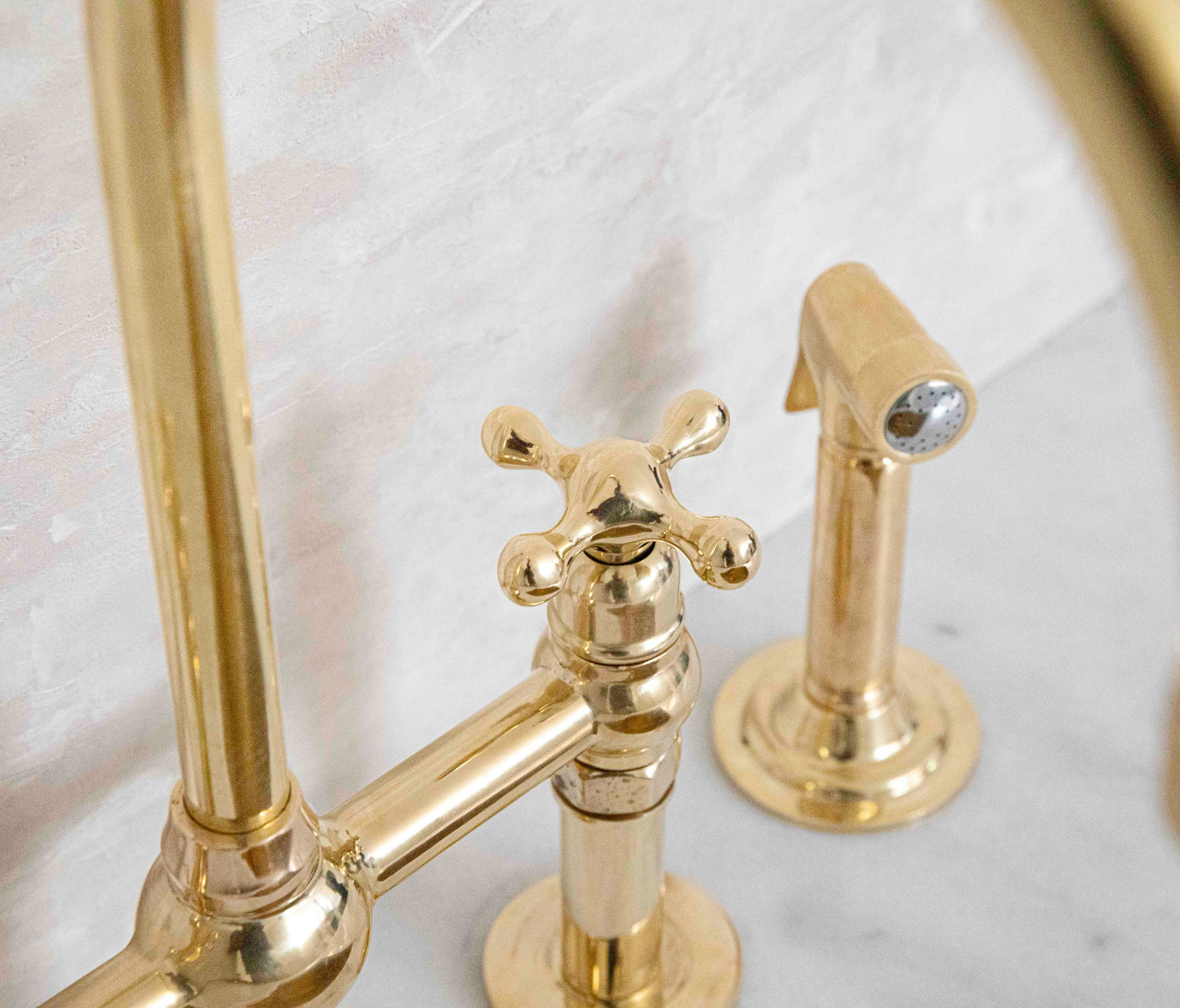 Unlacquered Brass 3 Holes Bridge Faucet, Antique Kitchen bridge Faucet