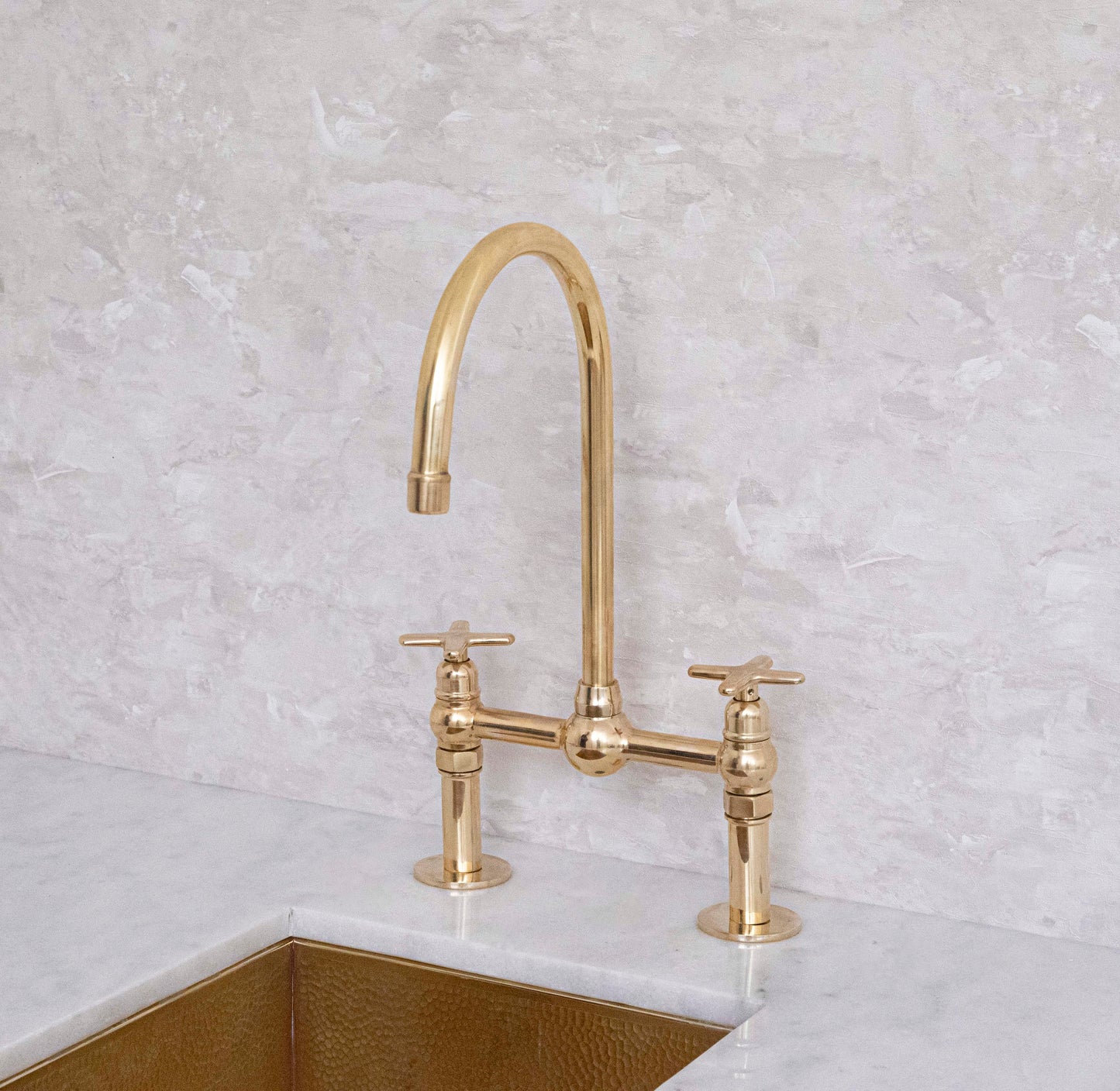 Unlacquered Brass Kitchen Bridge Faucet - NORD BRASS