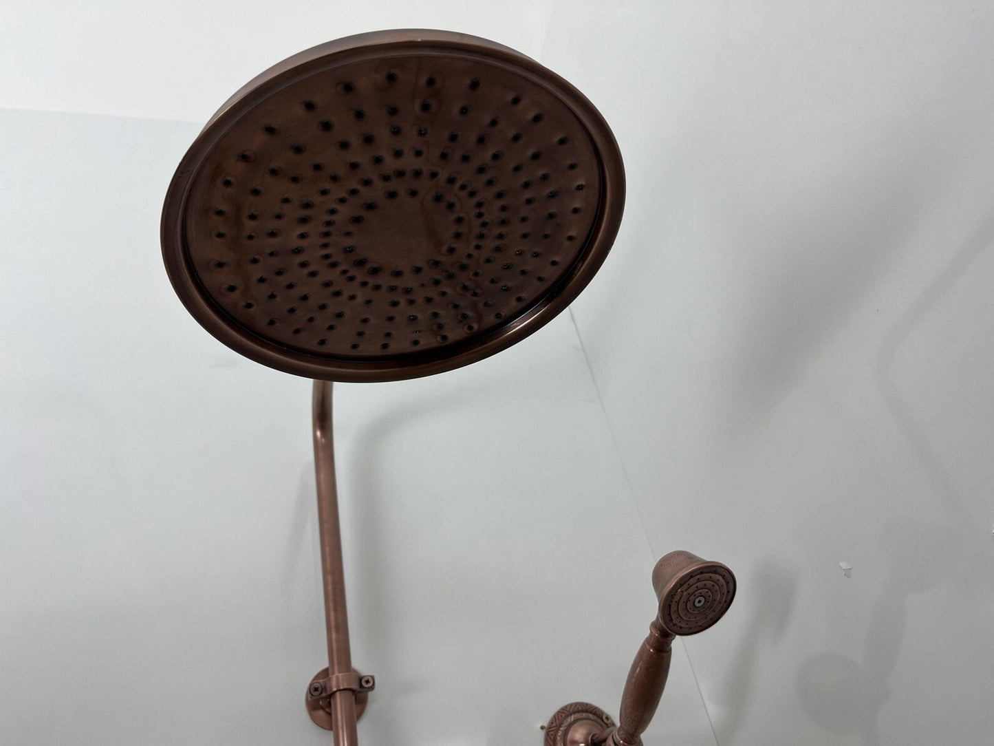 Exposed Copper Shower System with Round Copper ShowerHead, Handheld Shower