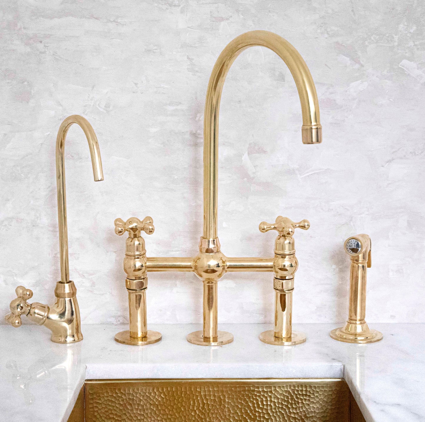 Unlacquered Brass 3 Holes Bridge Faucet, Antique Kitchen bridge Faucet