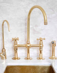Unlacquered Brass 3 Holes Bridge Faucet, Antique Kitchen bridge Faucet