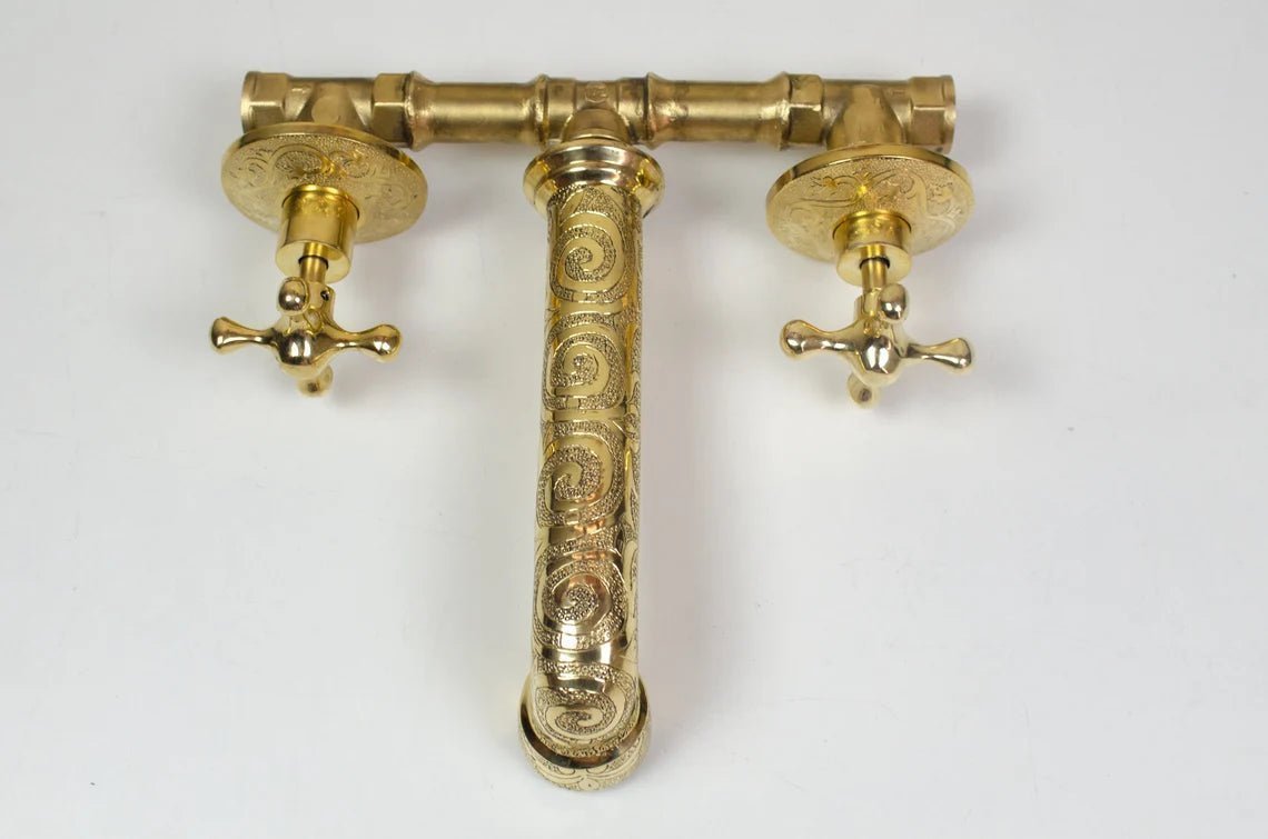 Brass Bathroom Faucet, Antique Brass Wall Mount Faucet