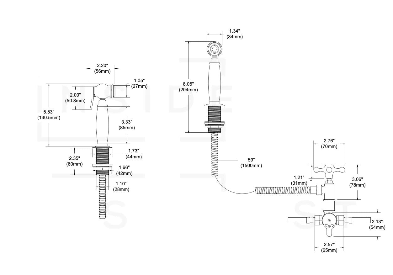Solid Brass Kitchen Hand Sprayer. Unlacquered Brass Kitchen Sink Side Sprayer - NORD BRASS