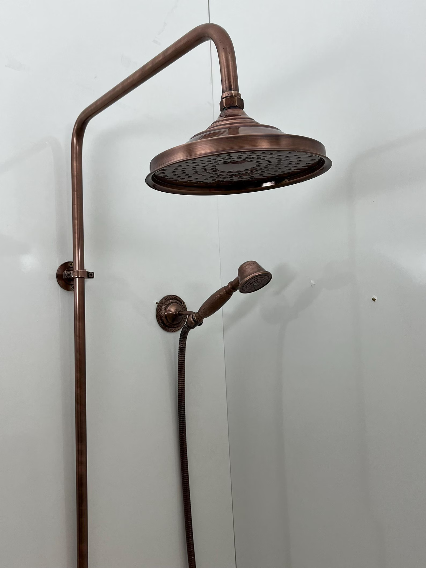 Exposed Copper Shower System with Round Copper ShowerHead, Handheld Shower