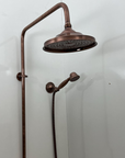 Unlacquered Aged Copper Shower System with Handheld - Aged Copper Exposed Shower
