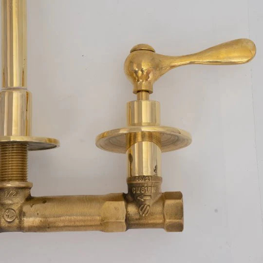 Unlacquered Brass Wall Mount Built In Bathroom Vanity Sink Faucet With lever Handles - NORD BRASS
