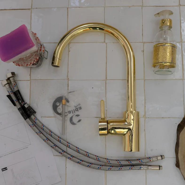 Unlacquered Brass Single Hole Basin Faucet, Antique Brass Sink Mixer Tap - NORD BRASS