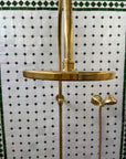 Unlacquered Brass Shower System with Handheld And Vintage Head Combo, Exposed Pipe - NORD BRASS