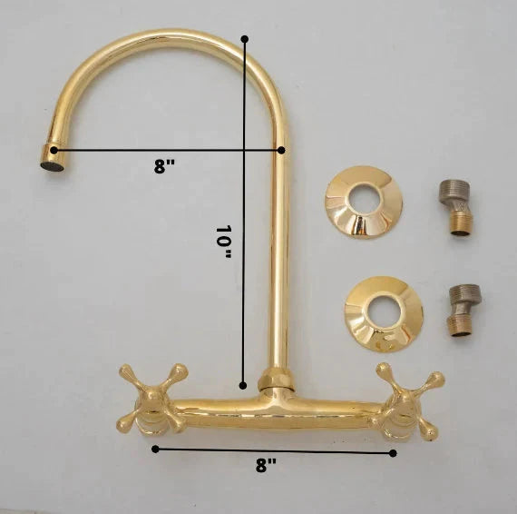 Unlacquered Brass Kitchen Wall Mount Faucet, Gooseneck Faucet - NORD BRASS