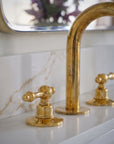 Unlacquered Solid Brass Bathroom Faucet - Brass 3 Hole Widespread Vanity Tap