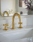 Unlacquered Brass Deck Mounted Bathroom Brass Faucet, 3 Holes Widespread Faucet