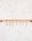 Unlacquered Brass Wall Mount Pot Rail Bar With Hooks, Brass Pot Rack