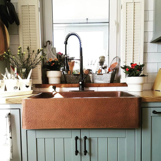Apron Front Copper Kitchen Sink, Farmhouse Copper Kitchen Sink 14 gauge