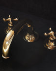 Widespread 3 Holes Solid Unlacquered Brass Faucet, Antique Brass Bathroom Tap