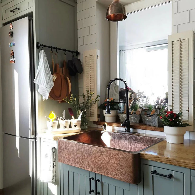 Apron Front Copper Kitchen Sink, Farmhouse Copper Kitchen Sink 14 gauge