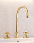 Unlacquered Brass Deck Mounted 3 Holes Faucet, Brass widespread Faucet Kitchen And Bathroom