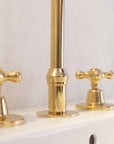 Unlacquered Brass Deck Mounted 3 Holes Faucet, Brass widespread Faucet Kitchen And Bathroom