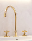 Unlacquered Brass Deck Mounted 3 Holes Faucet, Brass widespread Faucet Kitchen And Bathroom