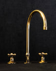 Unlacquered Brass Deck Mounted 3 Holes Faucet, Brass widespread Faucet for Bathroom and Kitchen