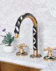 Brass & Wood Widespread 3 Holes Bathroom Faucet - Brass Bath Tap