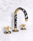 Wood & Brass Deck Mounted Brass Bathroom Faucet