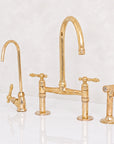 Unlacquered solid Brass Bridge Kitchen Faucet - Solid Brass Kitchen Tap