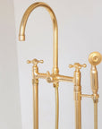 Unlacquered Brass Floor Mounted Bath Tub Filler