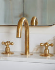 Unlacquered Brass Bathroom Faucet - 3 Holes Widespread Deck Mounted Tap