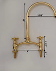 Brass Bridge Kitchen Faucet - V Shaped Unlacquered Brass Faucet - NORD BRASS