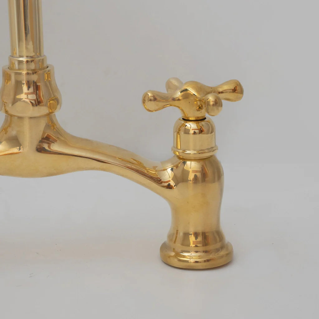 Brass Bridge Kitchen Faucet - V Shaped Unlacquered Brass Faucet - NORD BRASS