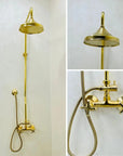 Unlacquered Brass Shower System with Handheld And Vintage Head Combo, Exposed Pipe