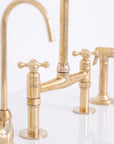 Unlacquered Brass Bridge Kitchen Faucet - Solid Brass Kitchen Tap
