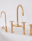 Unlacquered Brass Bridge Kitchen Faucet - Solid Brass Kitchen Tap