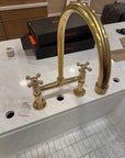 Unlacquered solid Brass Bridge Kitchen Faucet - Solid Brass Kitchen Tap