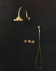Solid Brass Rainfall Shower, Unlacquered Brass 2 outlet Shower Set
