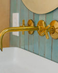 Unlacquered Brass Bathroom Faucet - Antique Brass Wall Mount Faucet - NORD BRASS