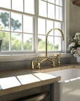 Brass V-Style Bridge Kitchen Faucet, Arched Brass Tap